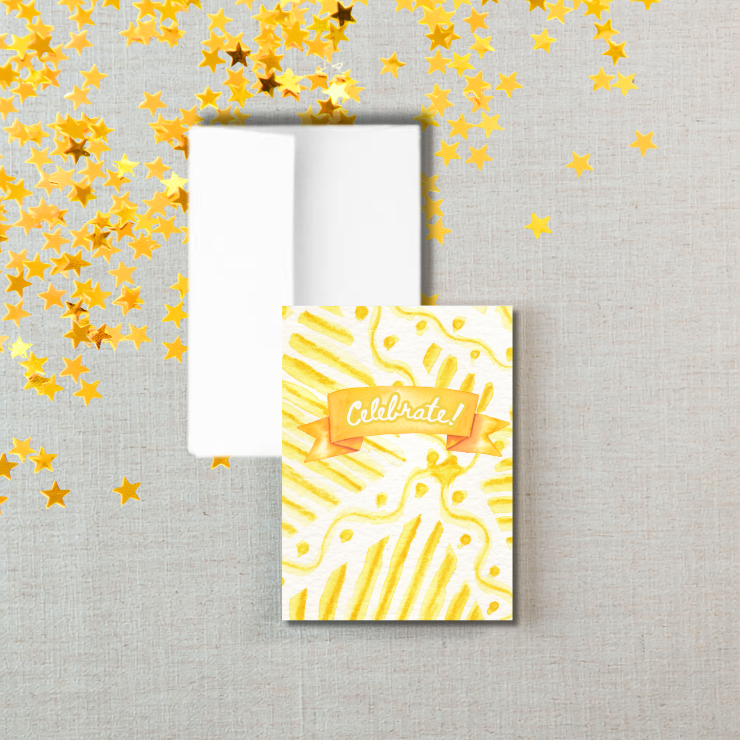 Premium Celebration Card – Celebrate! | Electric Feel Yellow Pattern