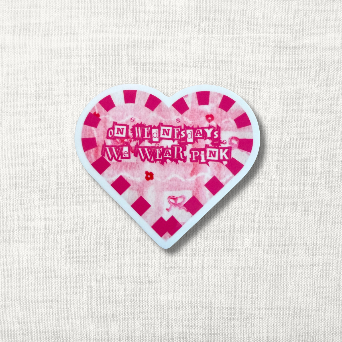 Luxury Vinyl Sticker – on wednesdays we wear pink | Pretty in Pink Pattern, ~3"