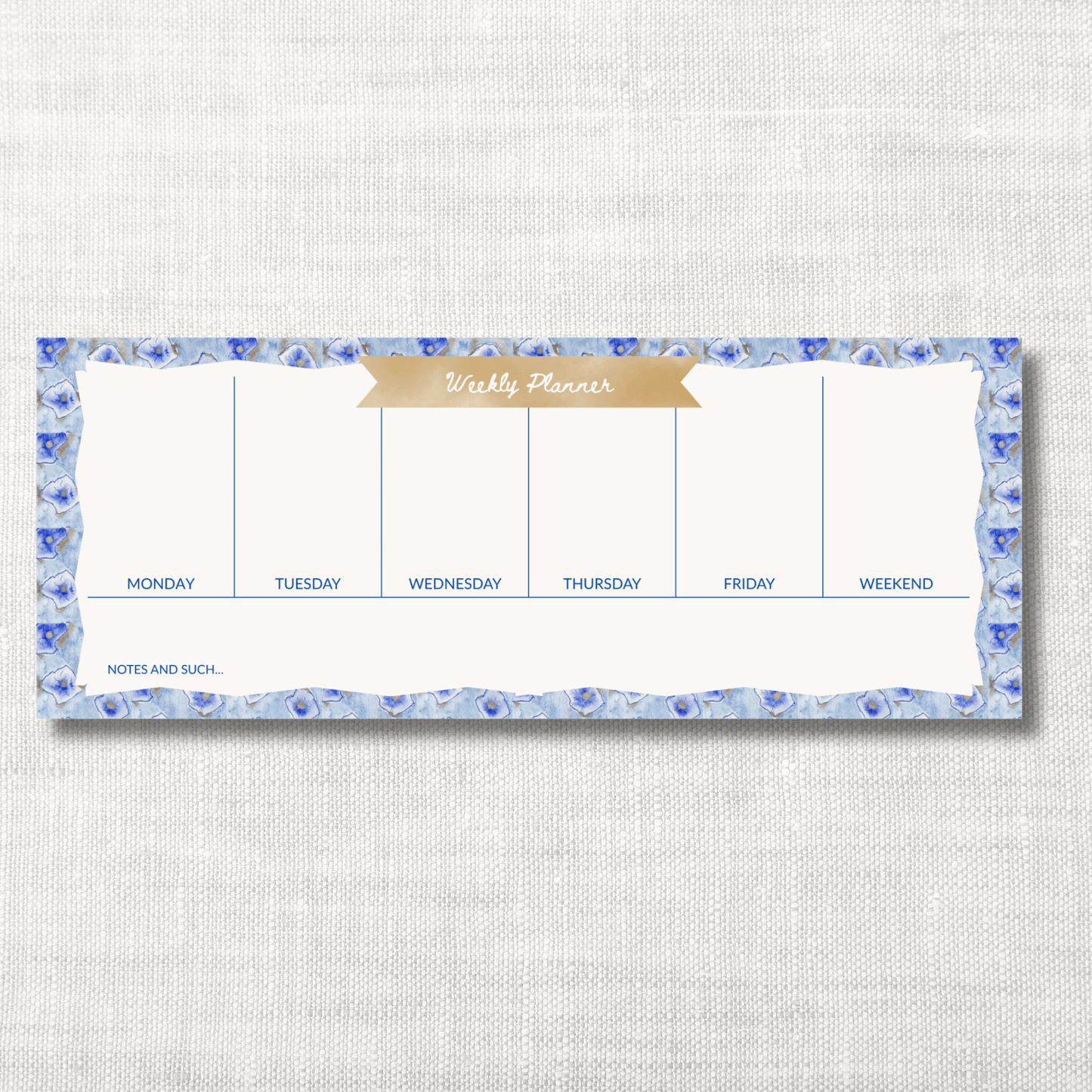Luxury Weekly Planner Pad – The Rose Blue | 50 Sheets, 4.25x11"