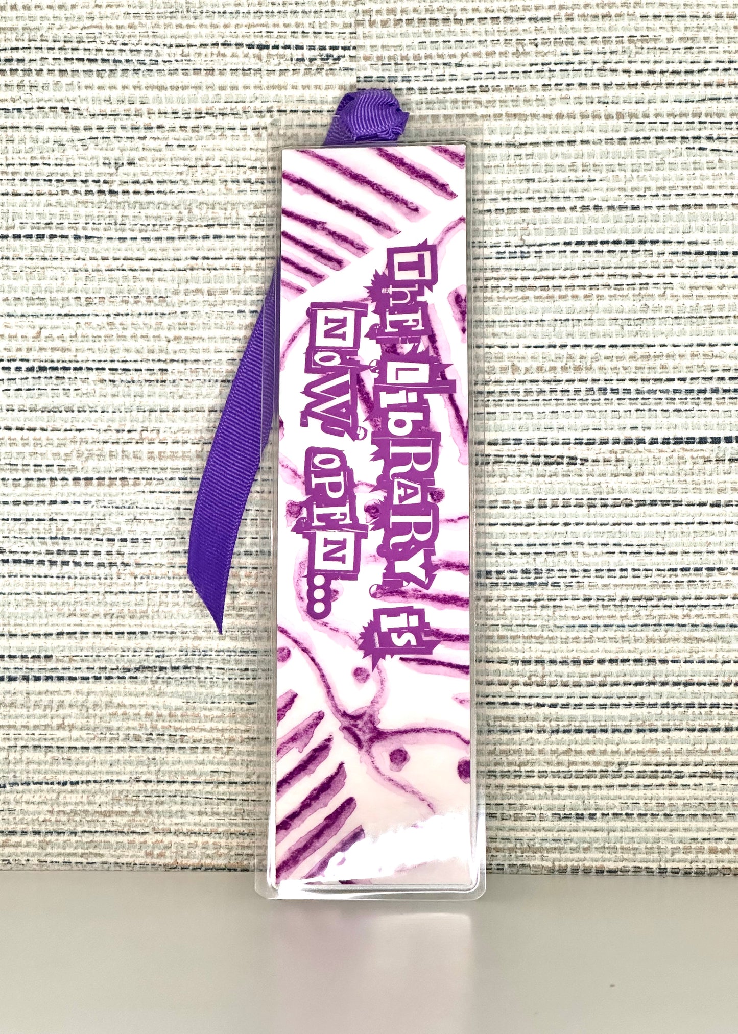 the library is now open... bookmark (Electric Feel pattern - purple)