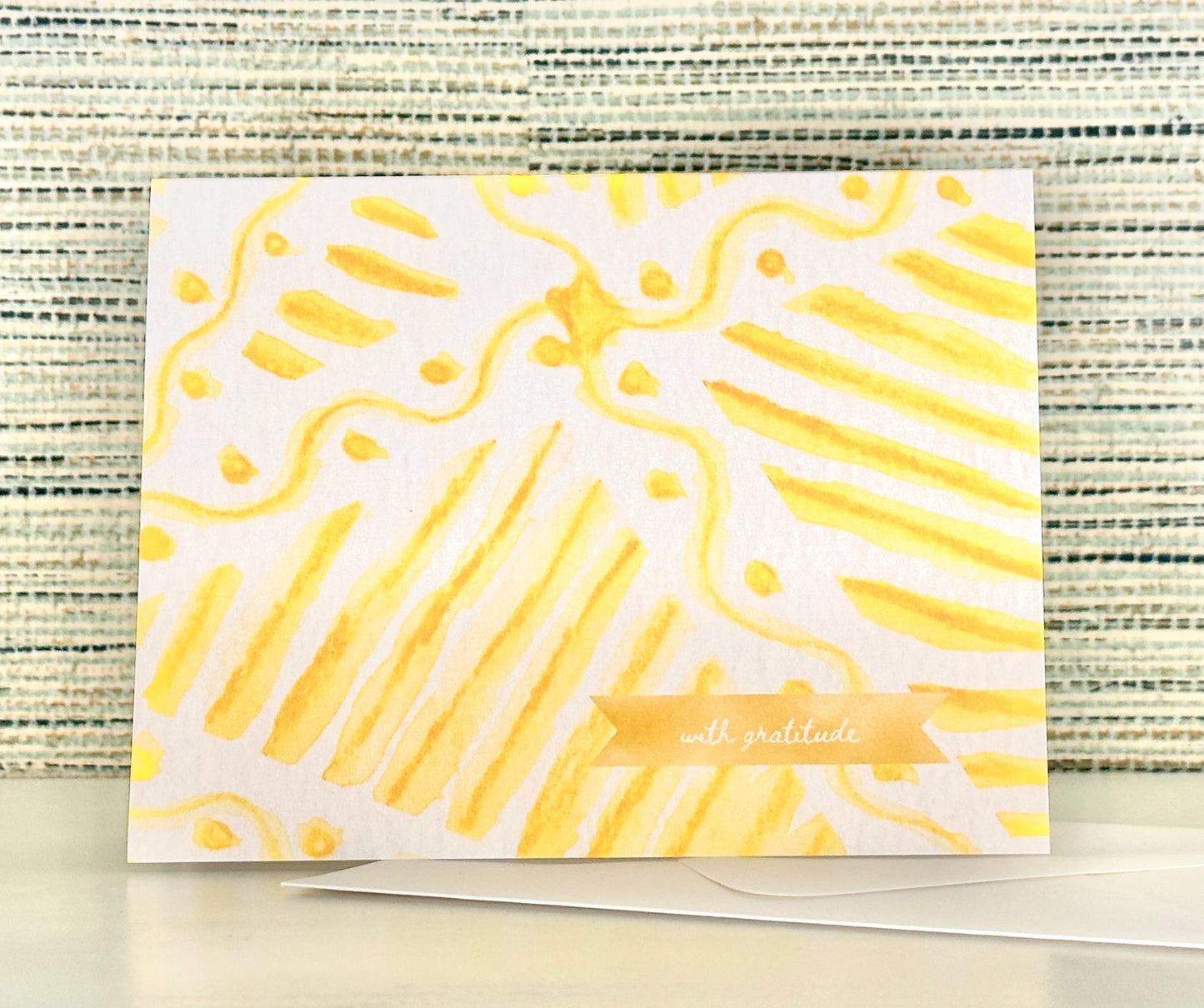 "with gratitude" notecard set in Electric Feel pattern (yellow)