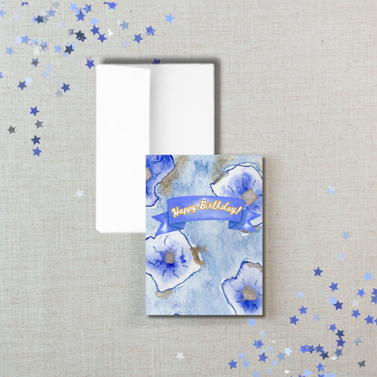 Elegant Birthday Card – Happy Birthday! | Blue Rose Pattern