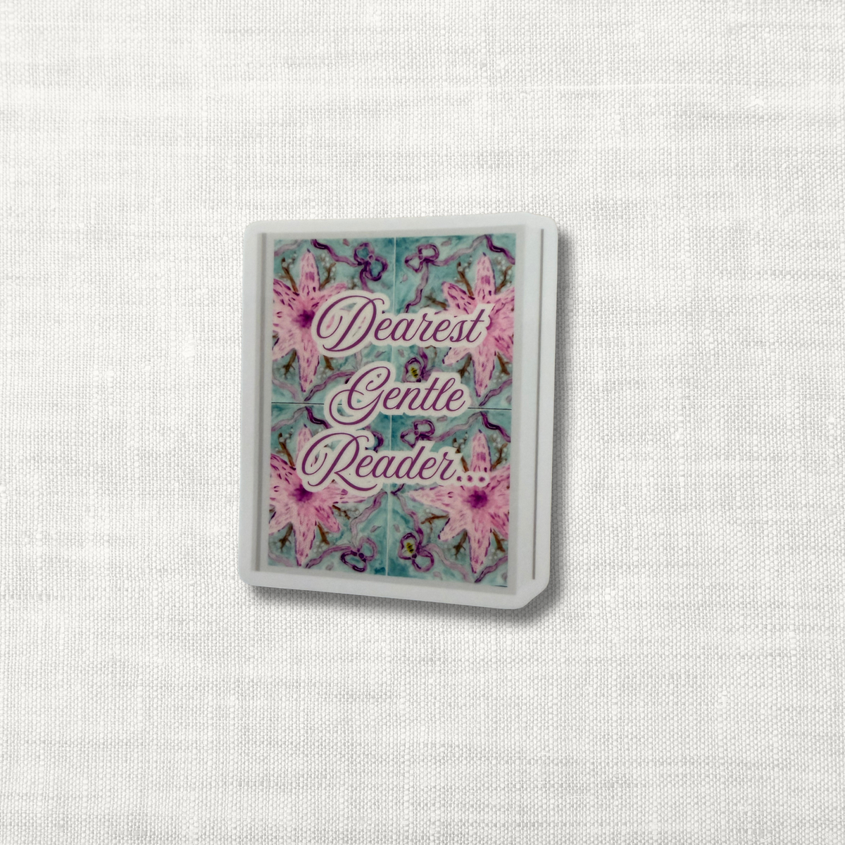 Luxury Vinyl Sticker – dearest gentle reader | Just Like Heaven Pattern, ~3"