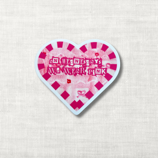 Luxury Vinyl Sticker – on wednesdays we wear pink | Pretty in Pink Pattern, ~3"